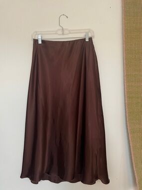 Satin A-Line Midi Skirt in Deep Brown